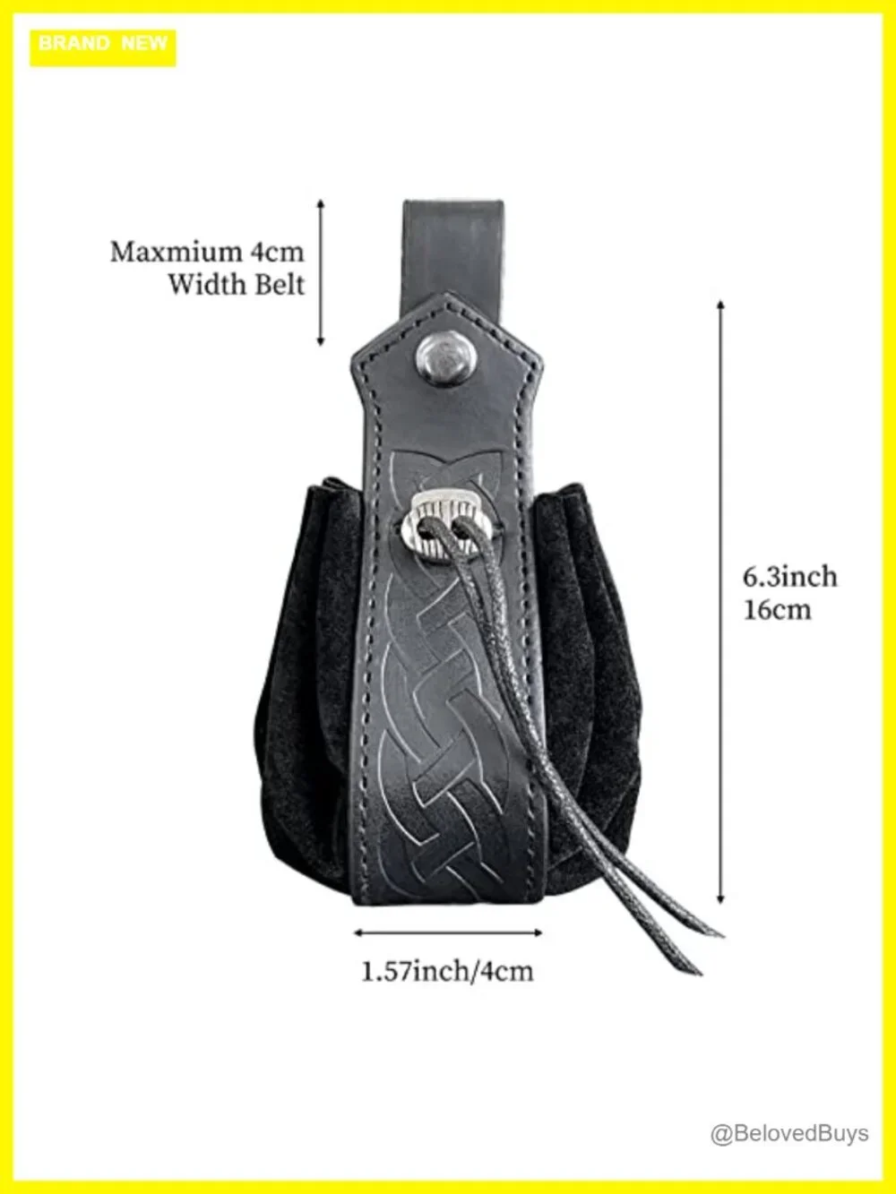 Medieval Drawstring Coin Pouch, Vintage Riveted Belt Bag, Faux Leather